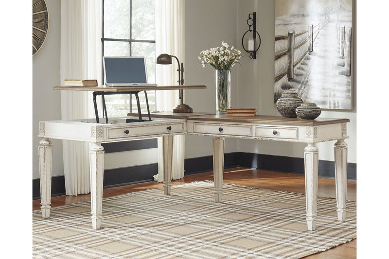 Realyn White/Brown 2 - Piece Home Office Lift Top Desk - DMV FurnitureOffice Desk