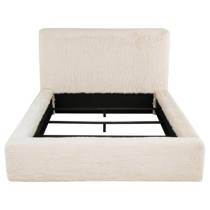 Rebecca Faux Fur Upholstered Eastern King Bed Cream - 306141KE