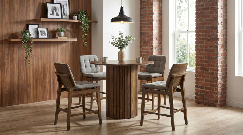 Redbridge Upholstered Counter Chair Grey and Walnut (Set of 2) - 193969WAL