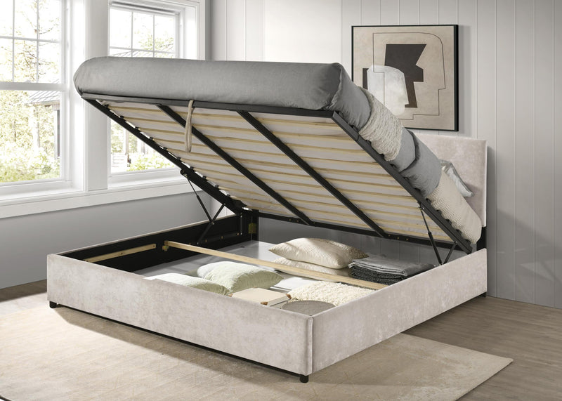 Reeves Upholstered Eastern King Lift-Top Storage Platform Bed Beige - 315918BGEKE