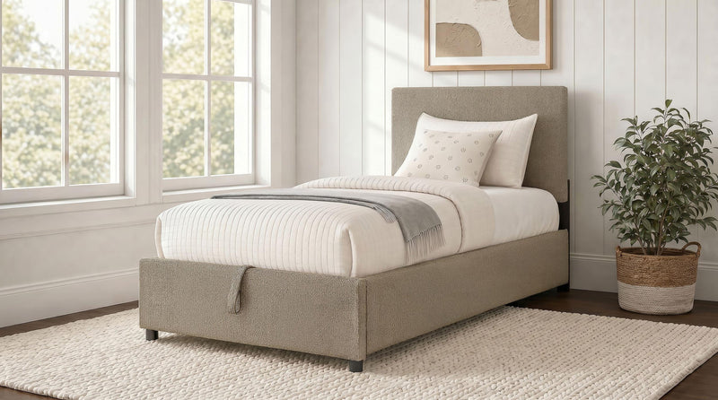 Reeves Upholstered Twin Lift-Top Storage Platform Bed Tan - 315918TANT