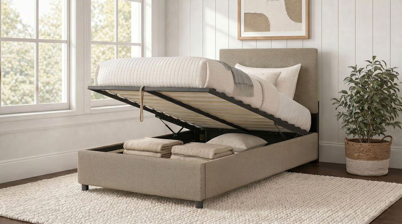 Reeves Upholstered Twin Lift-Top Storage Platform Bed Tan - 315918TANT