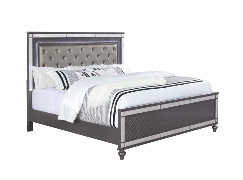 Refino Gray King LED Upholstered Panel Bed - DMV FurnitureKing Bed