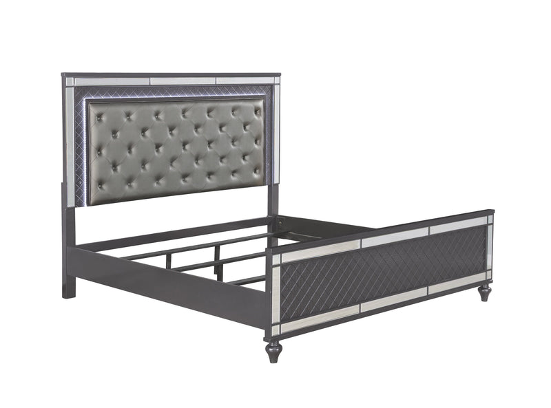 Refino Gray King LED Upholstered Panel Bed - DMV FurnitureKing Bed
