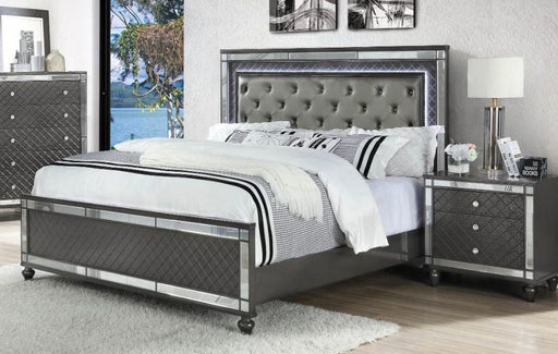 Refino Gray LED Queen Panel Bed - DMV Furniture