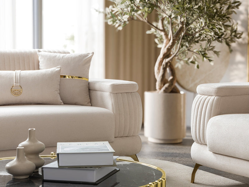 Resital 3-pieces (Sofa & Loveseat & Chair) Livingroom Set in Cream - 200-ST-RES-FLORIA04-321
