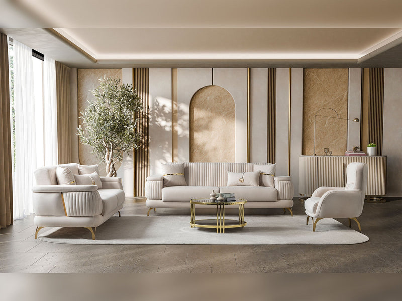 Resital 3-pieces (Sofa & Loveseat & Chair) Livingroom Set in Cream - 200-ST-RES-FLORIA04-321