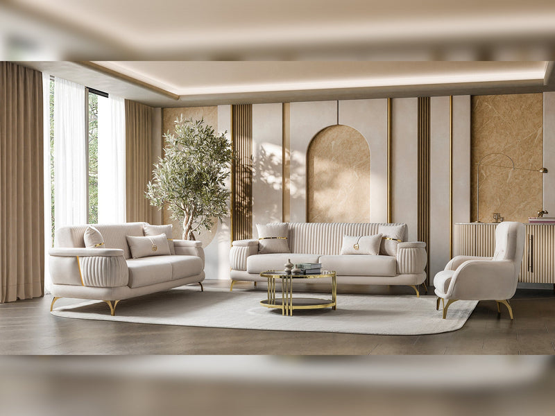Resital 3-pieces (Sofa & Loveseat & Chair) Livingroom Set in Cream - 200-ST-RES-FLORIA04-321