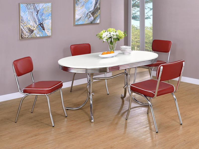 Retro 5-piece Oval Dining Table Set White and Red - 2065-S5R