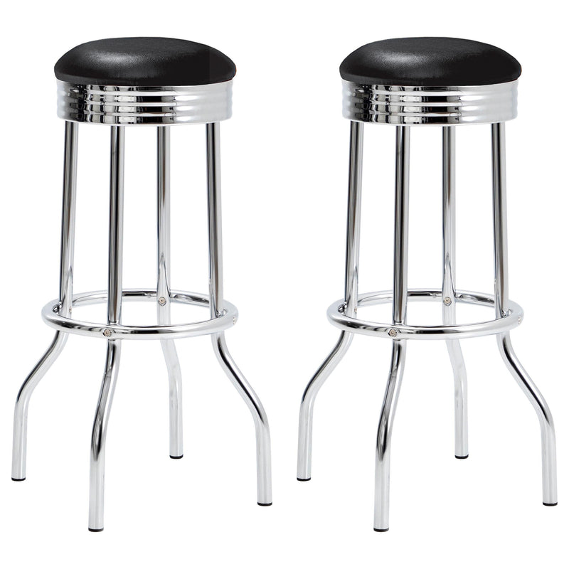 Retro Upholstered Metal Swivel Bar Stool Black (Set of 2) - 2408