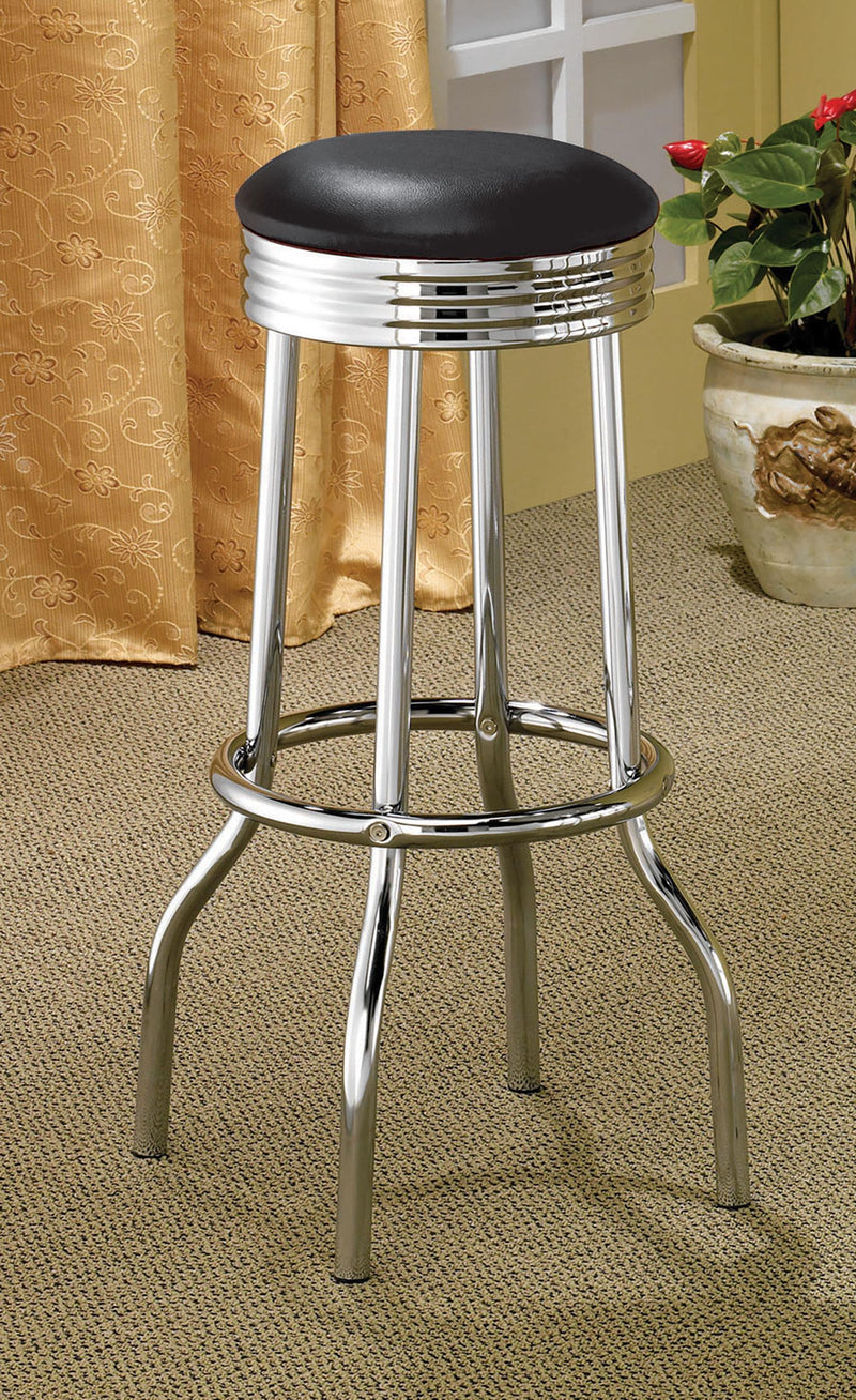 Retro Upholstered Metal Swivel Bar Stool Black (Set of 2) - 2408