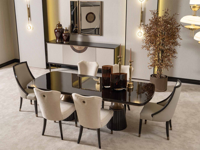 Revora Diningroom (Consol With Mirror & Dining Table & 2 Lux Dining Chair & 2 Dining Chair) - 200-GAB-REV-DT-6-SET
