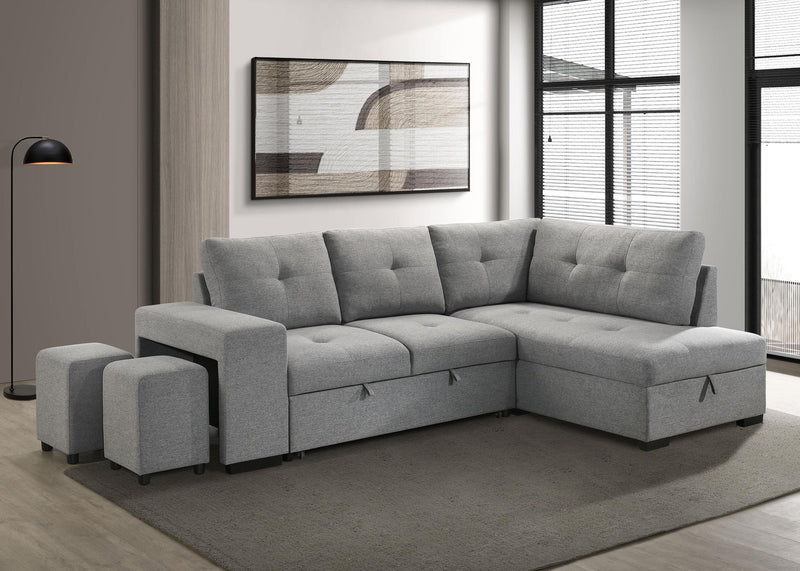 Roanne Fabric Upholstered Sleeper Sectional Sofa Grey - 500347