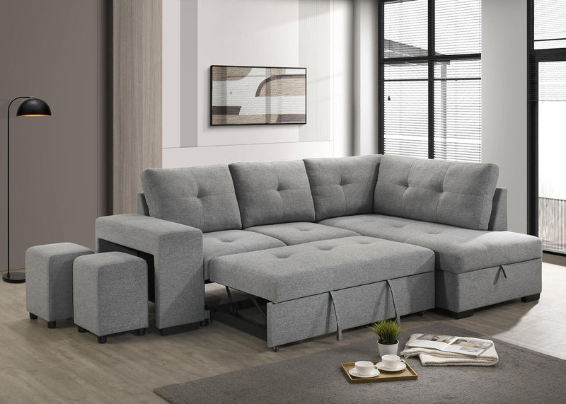 Roanne Fabric Upholstered Sleeper Sectional Sofa Grey - 500347
