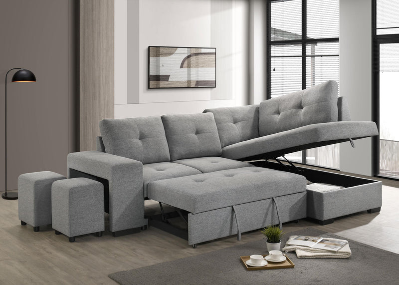 Roanne Fabric Upholstered Sleeper Sectional Sofa Grey - 500347