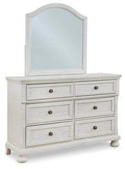 Robbinsdale Antique White Full Storage Sleigh Bed, Dresser, Mirror, Chest and Nightstand - B742B42