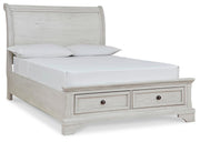 Robbinsdale Antique White Full Storage Sleigh Bed, Dresser, Mirror, Chest and Nightstand - B742B42