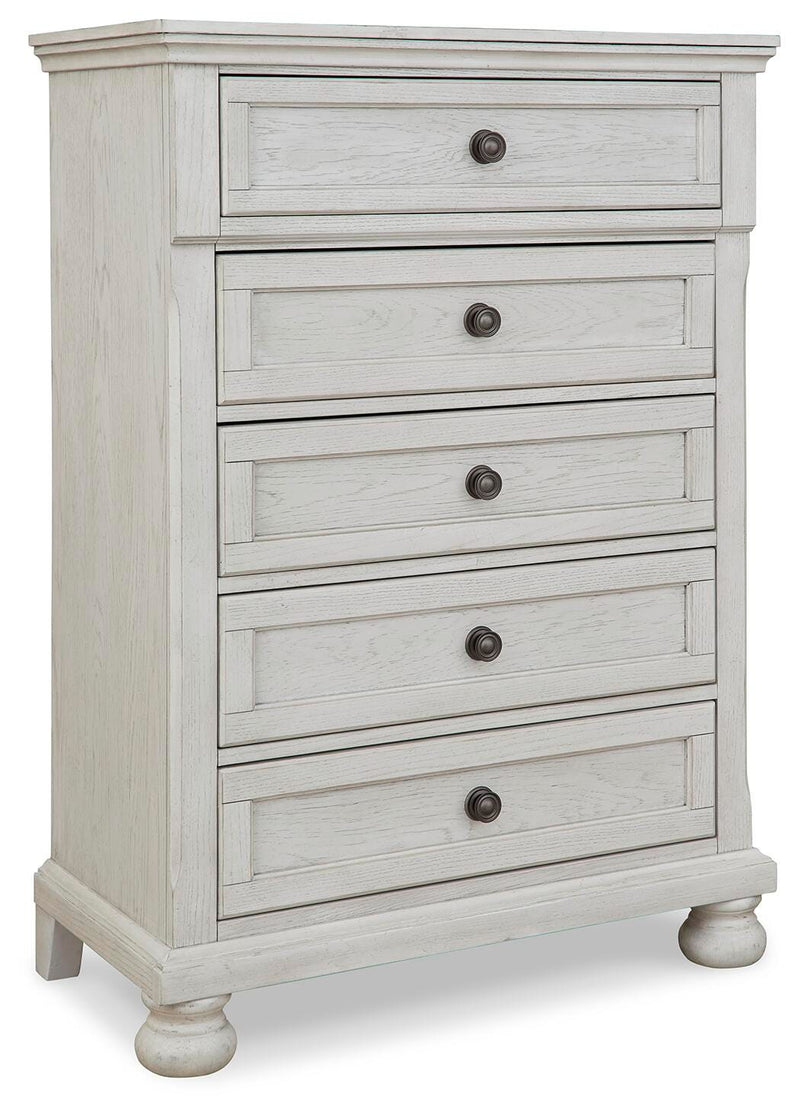 Robbinsdale Antique White Full Storage Sleigh Bed, Dresser, Mirror, Chest and Nightstand - B742B42