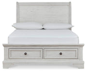 Robbinsdale Antique White Full Storage Sleigh Bed, Dresser, Mirror, Chest and Nightstand - B742B42
