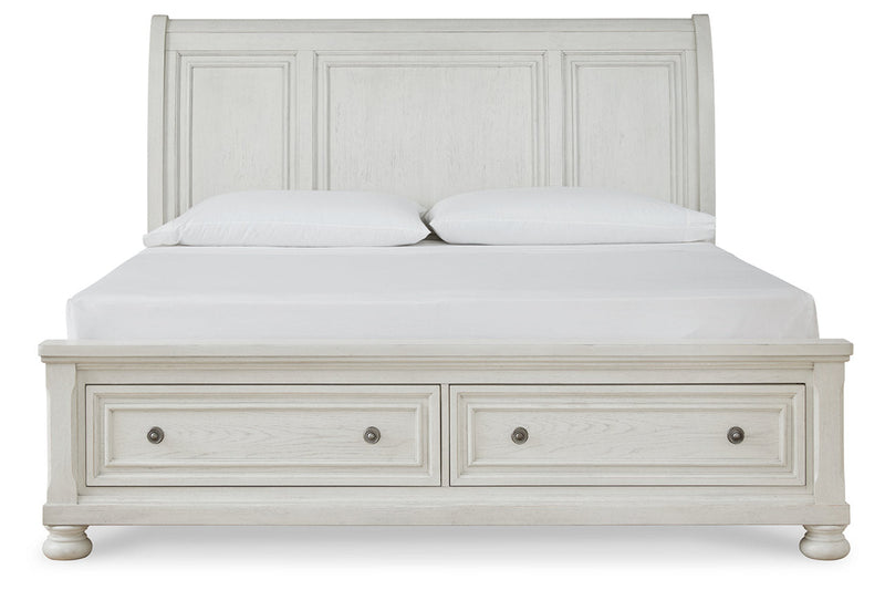 Robbinsdale Antique White King Sleigh Bed with Storage - DMV FurnitureKing Bed