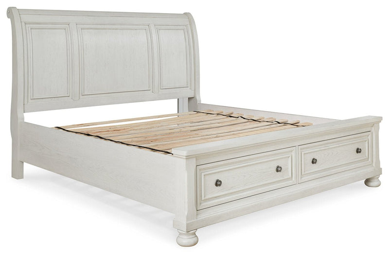 Robbinsdale Antique White King Sleigh Bed with Storage - DMV FurnitureKing Bed
