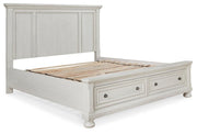 Robbinsdale Antique White King Storage Bed and 2 Nightstands - B742B37