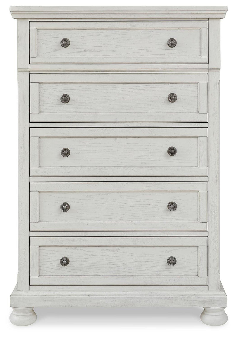 Robbinsdale Antique White Queen Panel Bed, Dresser, Chest and 2 Nightstands - B742B35