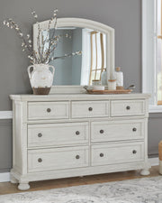 Robbinsdale Antique White Queen Panel Storage Bed, Dresser, Mirror and Chest - B742B27