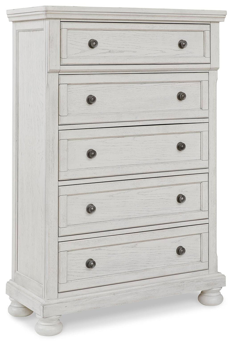 Robbinsdale Antique White Queen Panel Storage Bed, Dresser, Mirror and Chest - B742B27