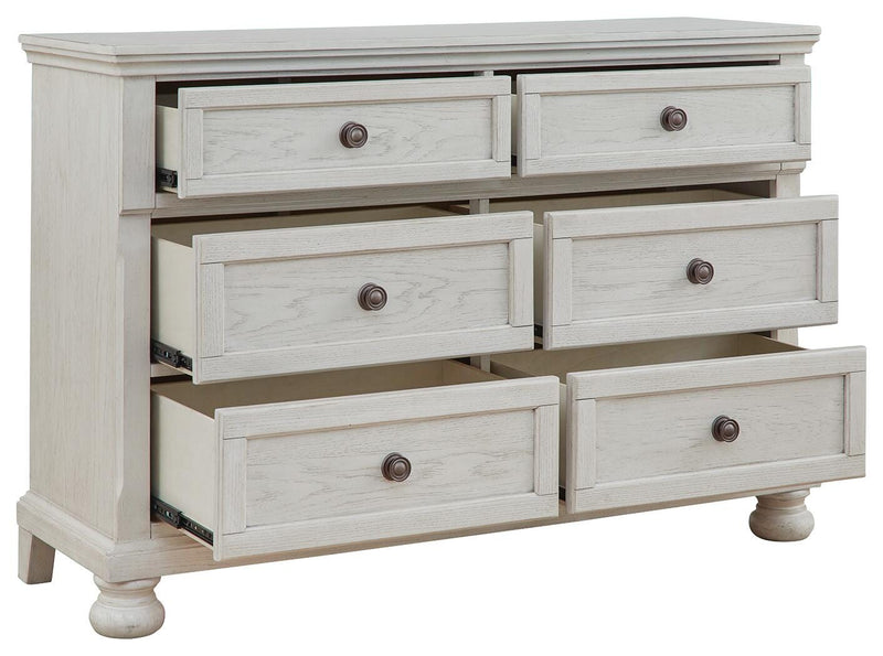 Robbinsdale Antique White Twin over Full Bunk Bed, Dresser and Chest - B742B32
