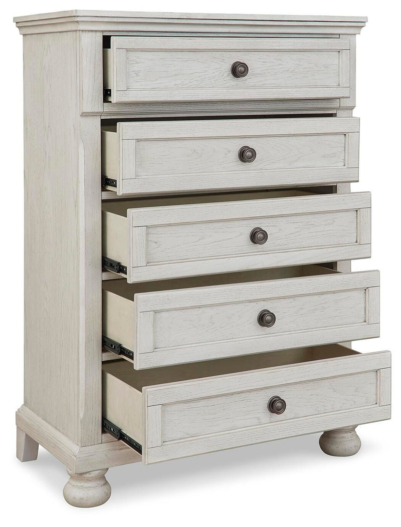 Robbinsdale Antique White Twin over Full Bunk Bed, Dresser and Chest - B742B32