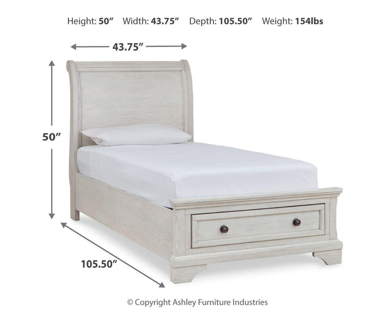 Robbinsdale Antique White Twin Sleigh Storage Bed and Dresser - B742B26