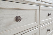 Robbinsdale California King Panel Bed with Mirrored Dresser in Antique White from Ashley - DMV Furniture