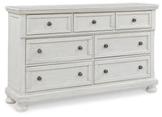 Robbinsdale California King Sleigh Bed with Storage with Mirrored Dresser in Antique White from Ashley - DMV Furniture