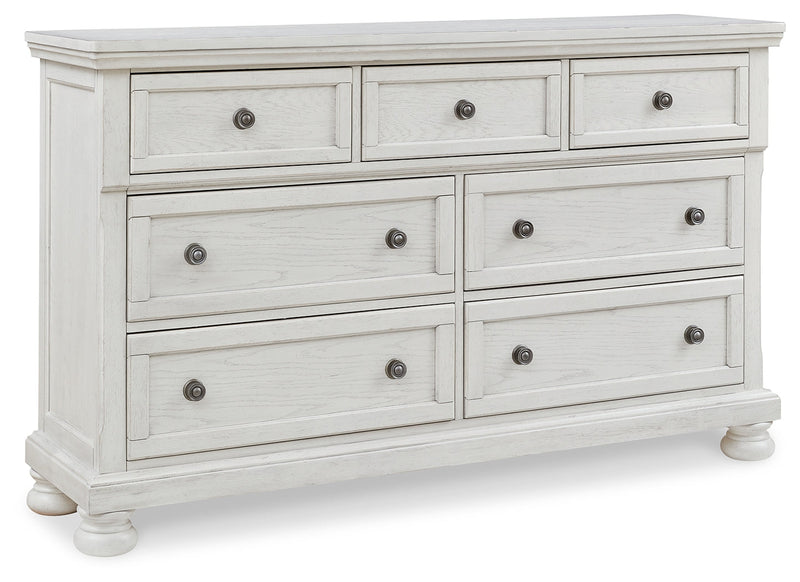 Robbinsdale California King Sleigh Bed with Storage with Mirrored Dresser in Antique White from Ashley - DMV Furniture