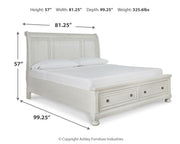 Robbinsdale California King Sleigh Bed with Storage with Mirrored Dresser in Antique White from Ashley - DMV Furniture