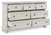 Robbinsdale California King Sleigh Bed with Storage with Mirrored Dresser in Antique White from Ashley - DMV Furniture