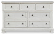 Robbinsdale California King Sleigh Bed with Storage with Mirrored Dresser in Antique White from Ashley - DMV Furniture
