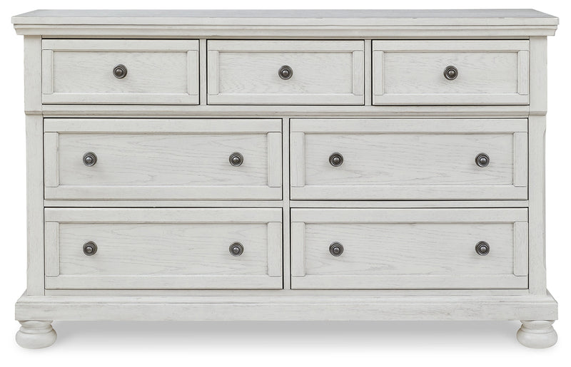 Robbinsdale California King Sleigh Bed with Storage with Mirrored Dresser in Antique White from Ashley - DMV Furniture
