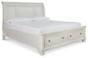 Robbinsdale California King Sleigh Bed with Storage with Mirrored Dresser in Antique White from Ashley - DMV Furniture