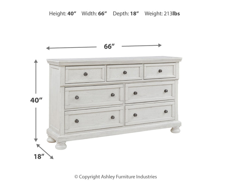 Robbinsdale California King Sleigh Bed with Storage with Mirrored Dresser in Antique White from Ashley - DMV Furniture