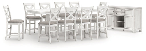 Robbinsdale Antique White Counter Height Dining Table and 10 Barstools and Storage from Ashley - DMV Furniture