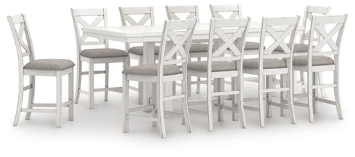 Robbinsdale Counter Height Dining Table and 10 Barstools in Antique White from Ashley - DMV Furniture