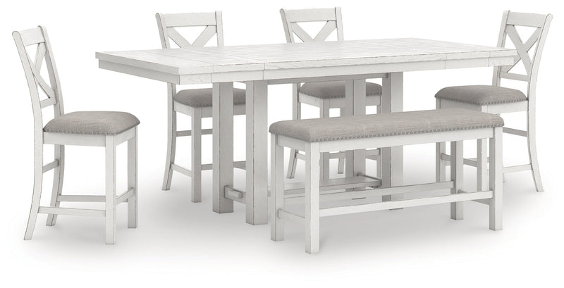 Robbinsdale Counter Height Dining Table and 4 Barstools and Bench in Antique White from Ashley - DMV Furniture