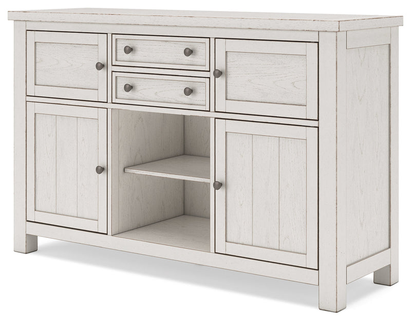 Robbinsdale Antique White Counter Height Dining Table and 4 Barstools with Storage from Ashley - DMV Furniture