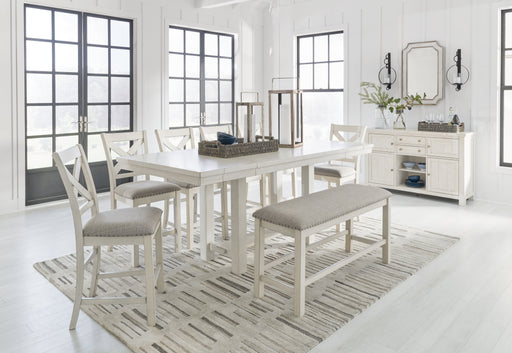 Robbinsdale Antique White Counter Height Dining Table and 6 Barstools and Bench with Storage from Ashley - DMV Furniture