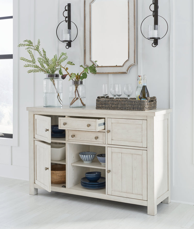 Robbinsdale Antique White Counter Height Dining Table and 6 Barstools with Storage from Ashley - DMV Furniture