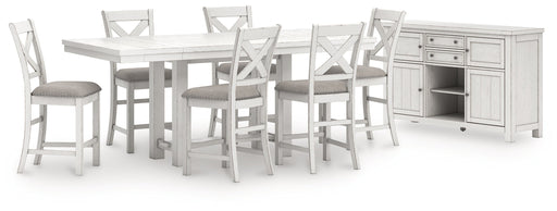 Robbinsdale Antique White Counter Height Dining Table and 6 Barstools with Storage from Ashley - DMV Furniture