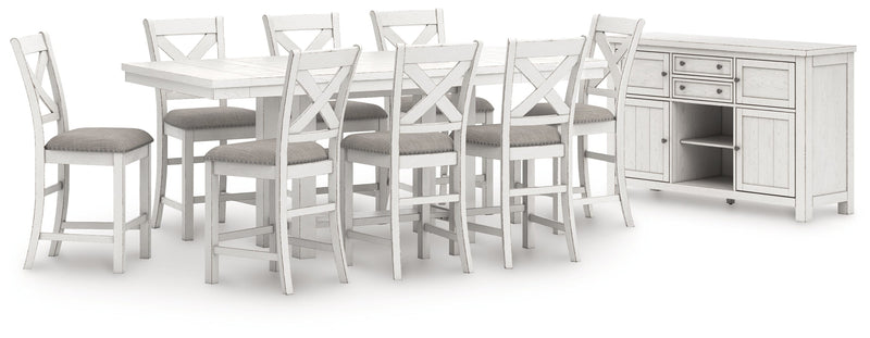 Robbinsdale Antique White Counter Height Dining Table and 8 Barstools with Storage from Ashley - DMV Furniture