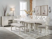 Robbinsdale Dining Table and 6 Chairs and Bench with Storage in Antique White - PKG020818